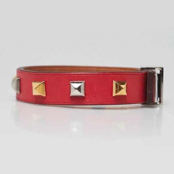 Hermes Rouge Tomate Swift Leather Mini Dog Clous Ronds Bracelet Size T2 - Picture 3 of 7
